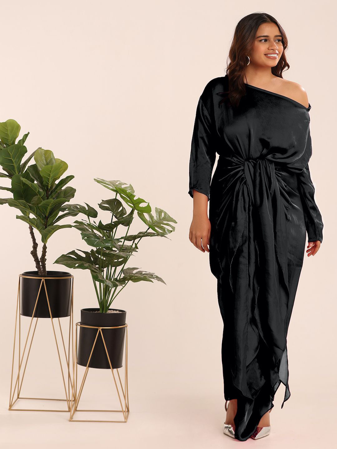 THE BLESSED WARDROBE Women Off-Shoulder Gathered Fit & Flare Maxi Dress