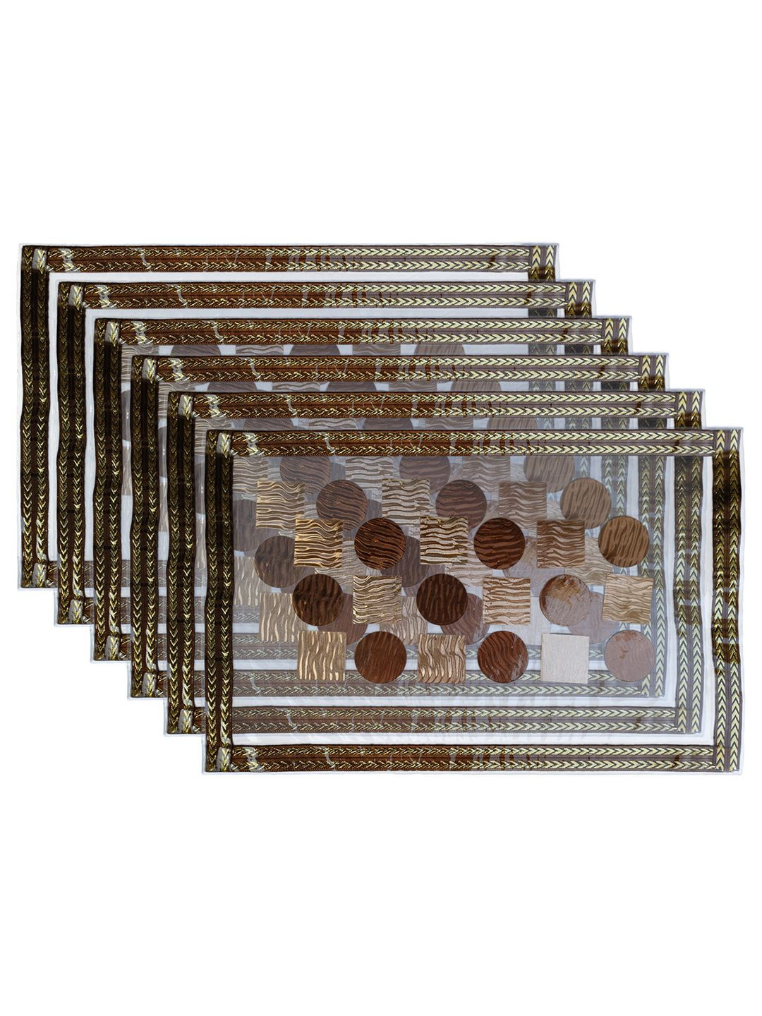 Kuber Industries 6-Pcs Brown Patch Design Rectangle Anti-Slip Table Placemats
