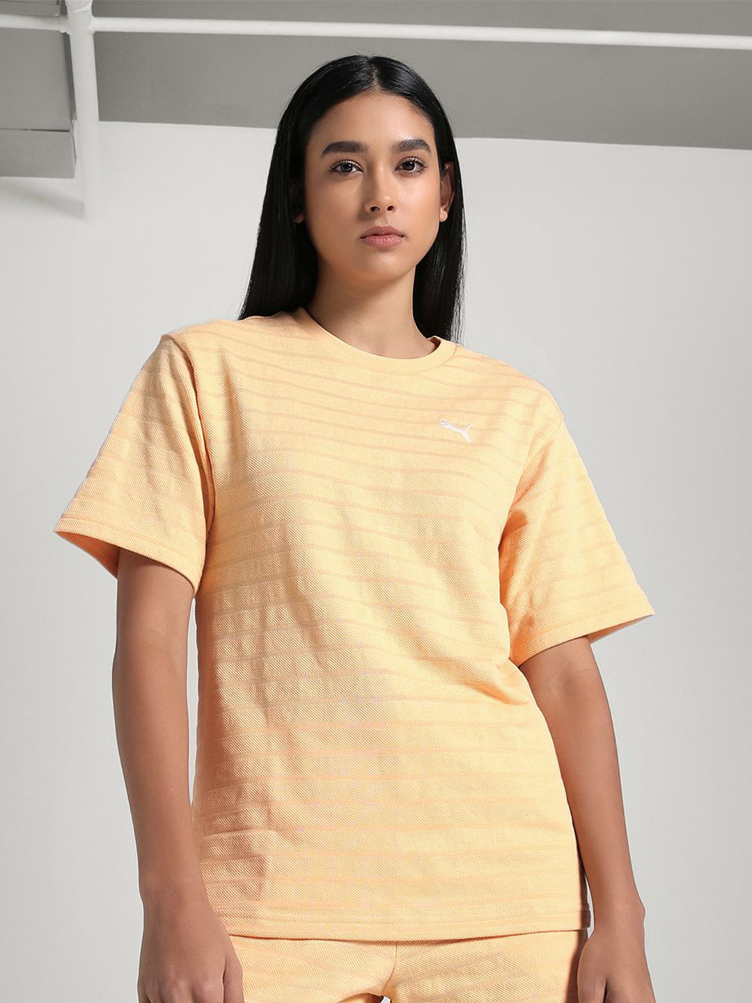 Puma Elevated Women Self Design Cotton Relaxed Fit T-Shirt