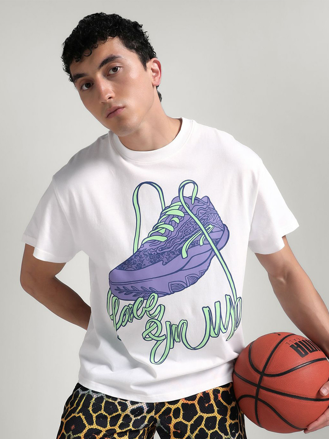 Puma Lace Em Up Unisex Printed Cotton Oversized Basketball T-Shirt