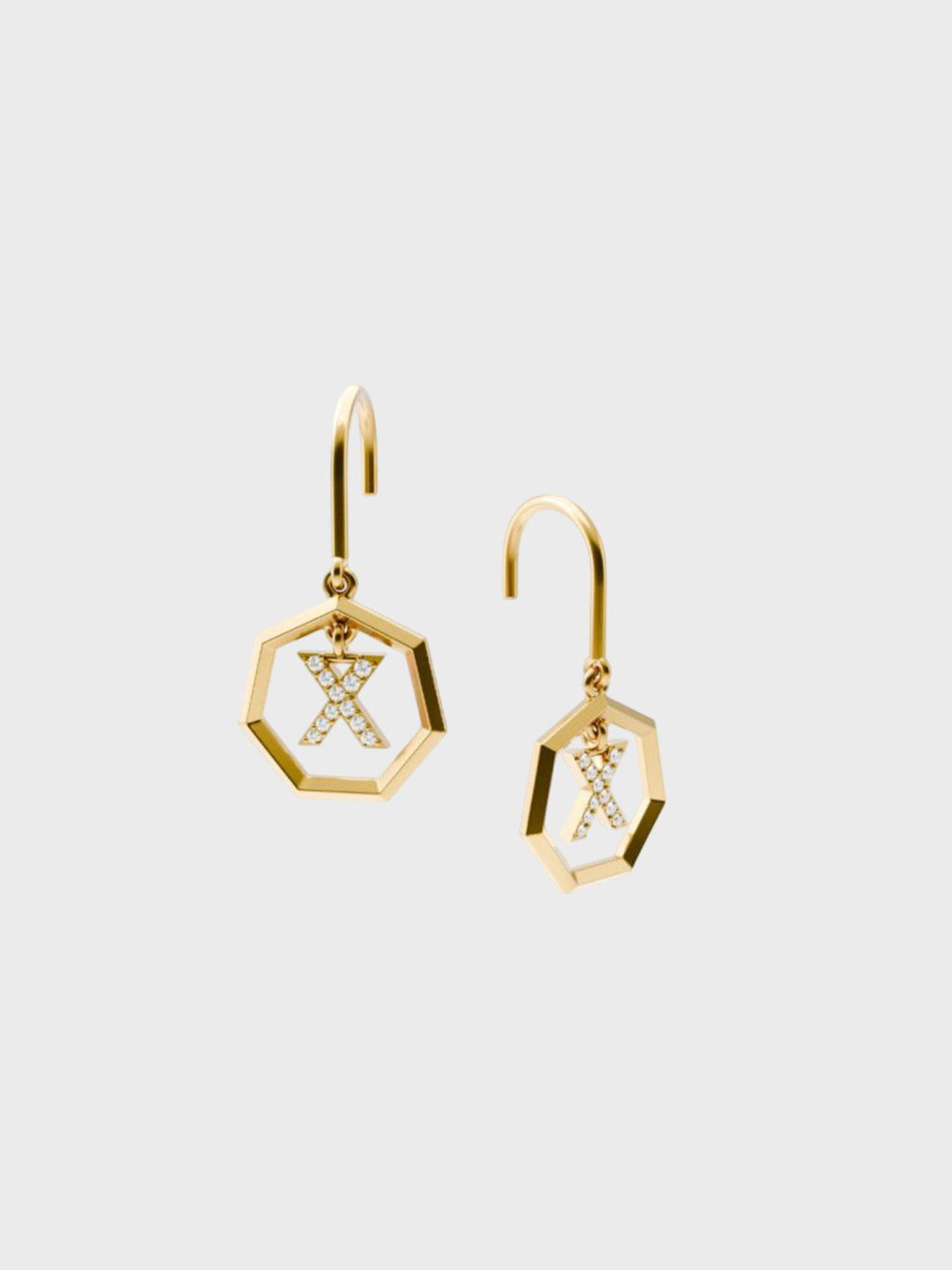 HOUSE OF SEVEN Gold-Plated American Diamond Studded Geometrical Shaped Drop Earrings