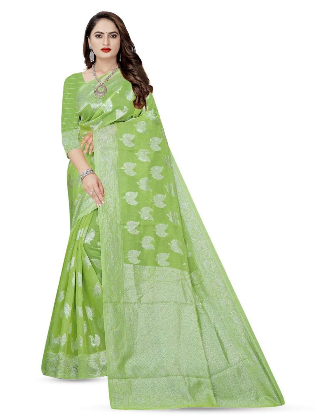 Florence New Trendy Woven Design Zari Pure Cotton Banarasi Saree