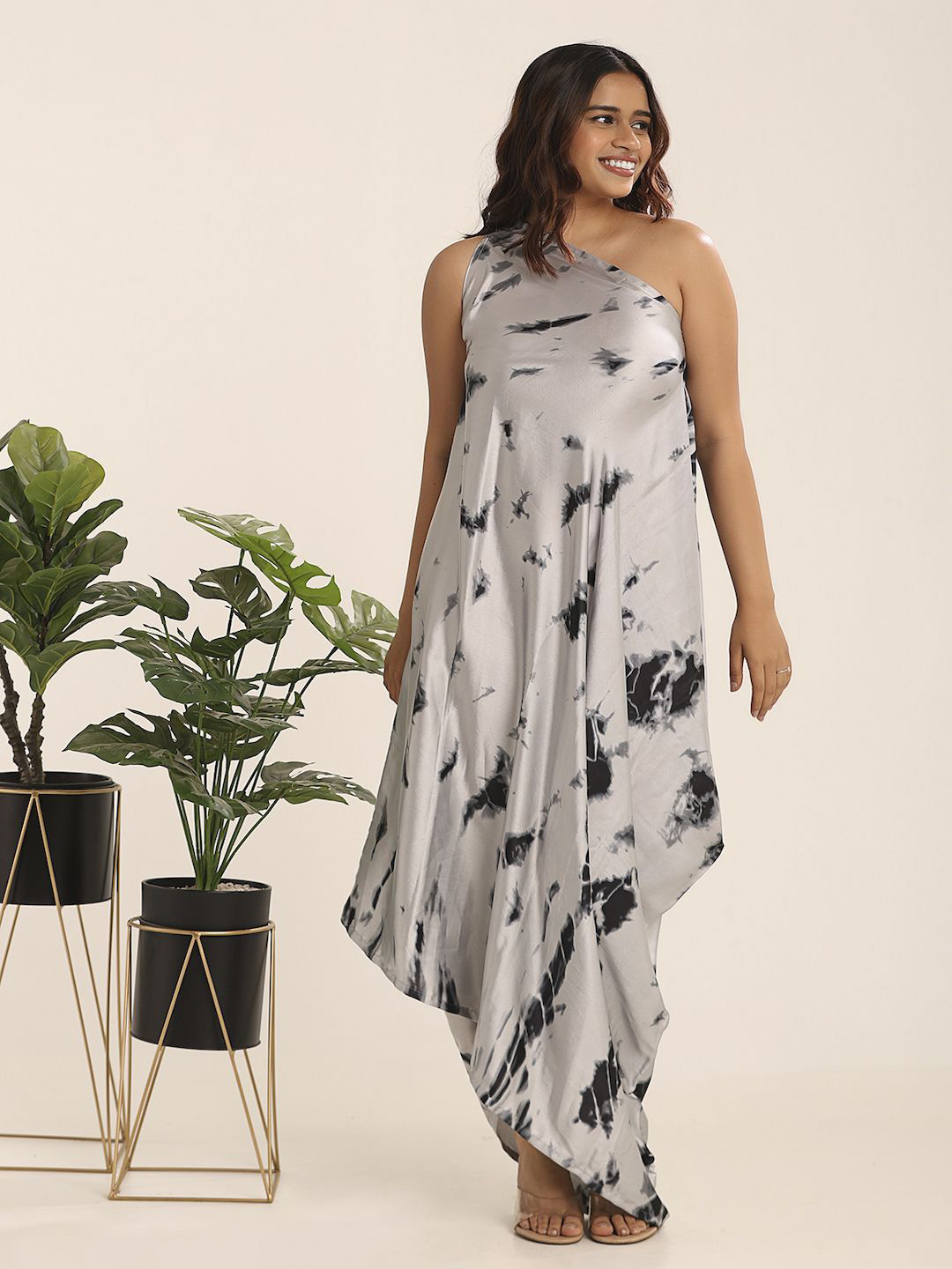 THE BLESSED WARDROBE Women Tie and Dye One Shoulder Fit & Flare Maxi Dress
