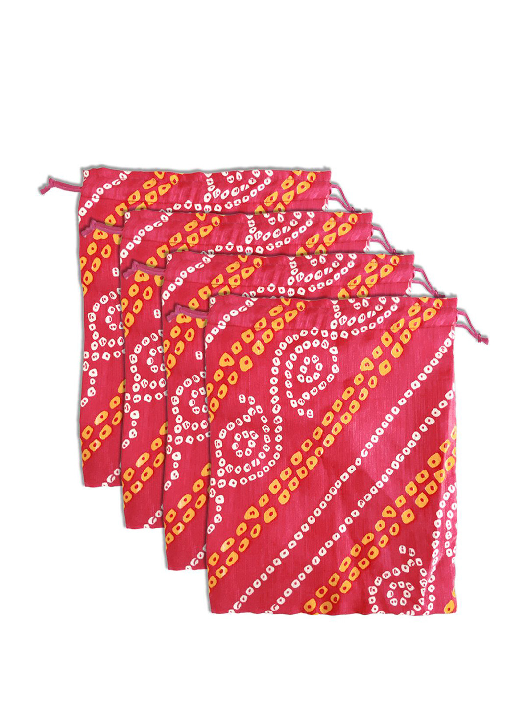 Kuber Industries Set of 4 Multiuses Bandhej Printed Potli Clutch With Drawstring