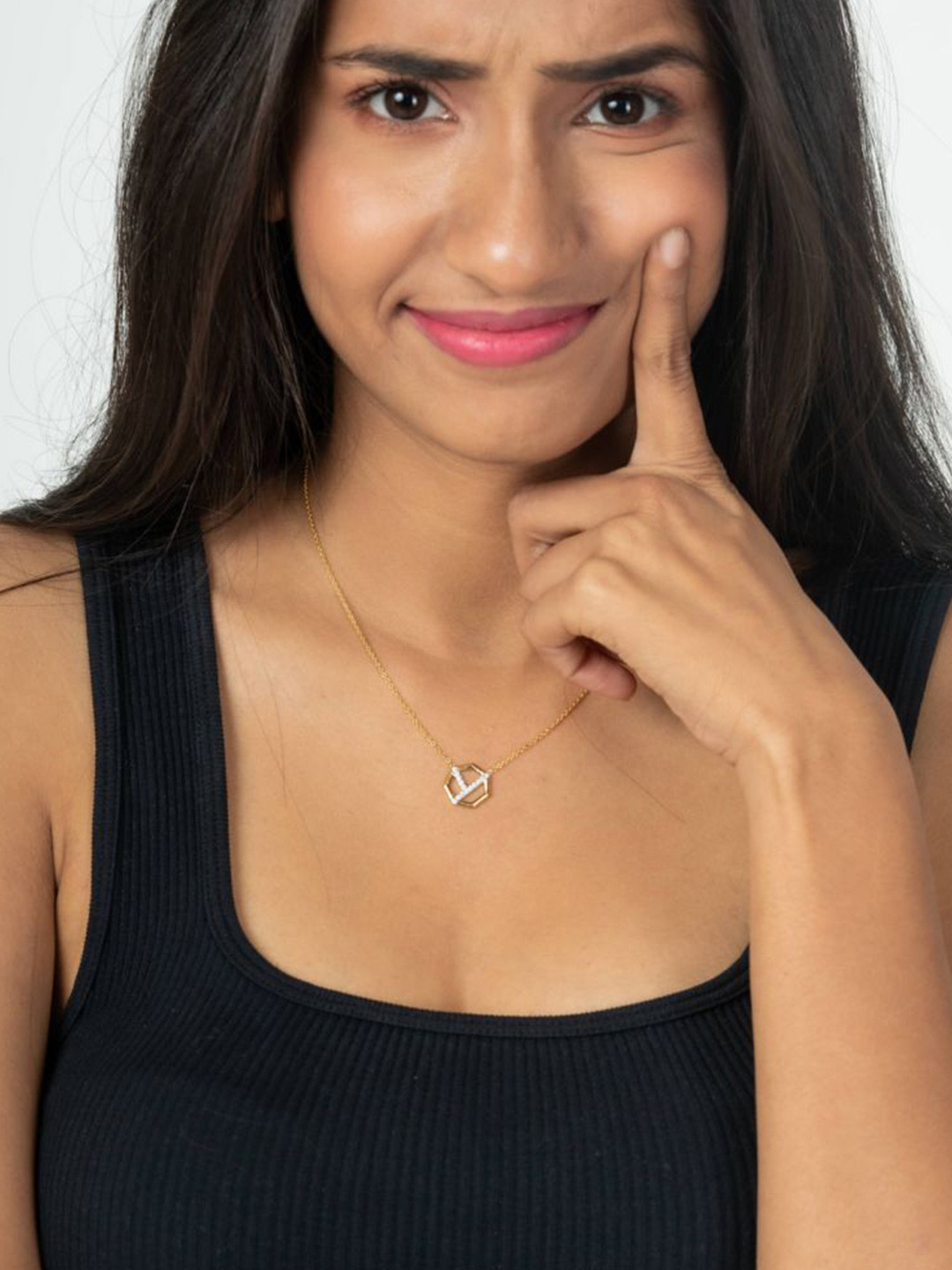 HOUSE OF SEVEN Unisex 18k Gold-Plated Artificial Stones Studded Letter Y Necklace