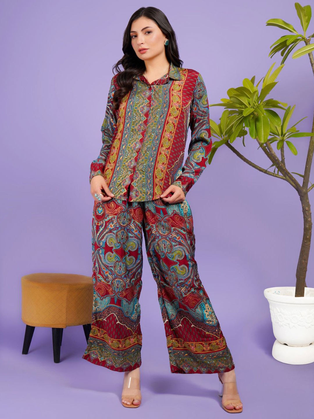 Boholyfe Crimson Dreams Paisley Shirt With Trouser Co-Ord Set