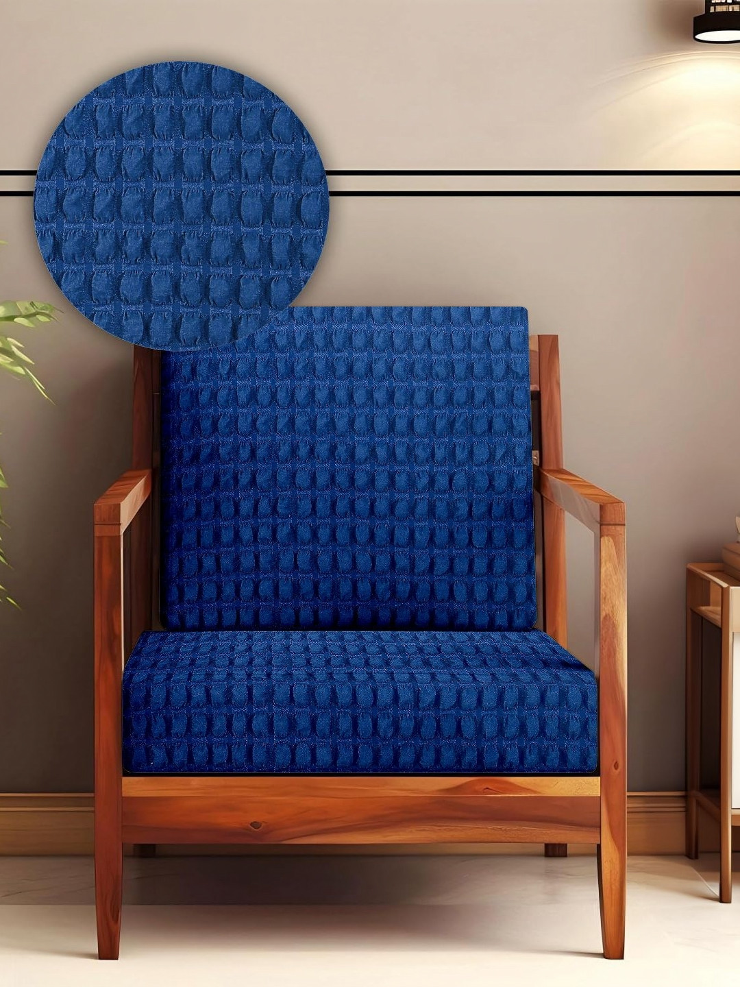 Cortina Blue Self Design Bubble Stretchable Sofa Slipcover