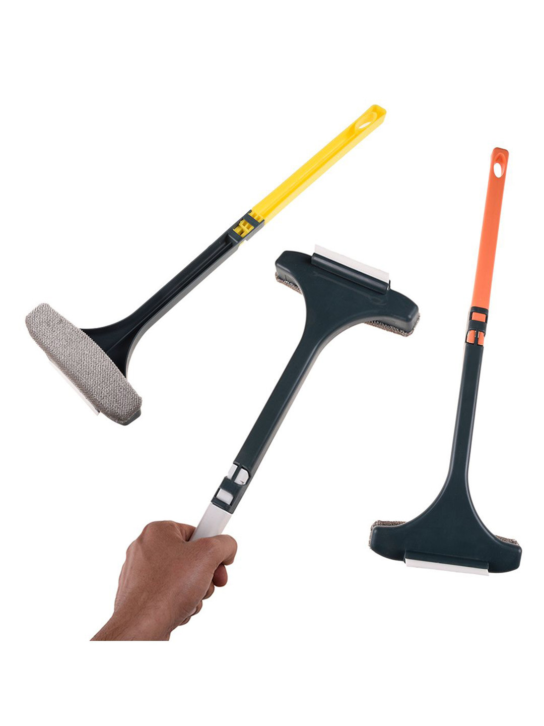 Kuber Industries Wiper Orange & Yellow 3 Pieces 2 In 1 Detachable Handle Cleaning Wiper