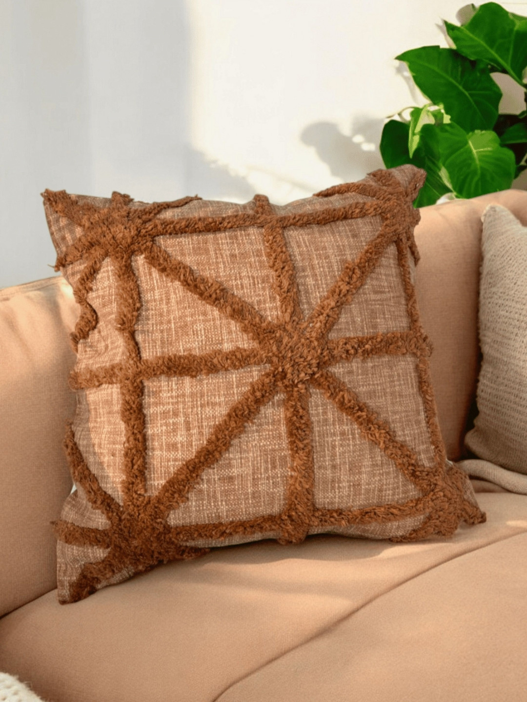 LUSHLYF Rustic Crisscross Tufted Embroidered Cotton 5 Pcs Cushion Covers - 17.7 x 17.7 In