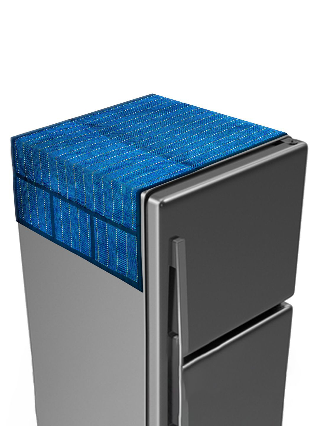 Kuber Industries Blue & Green Lining Printed Waterproof Stain Resistant Fridge Top Cover