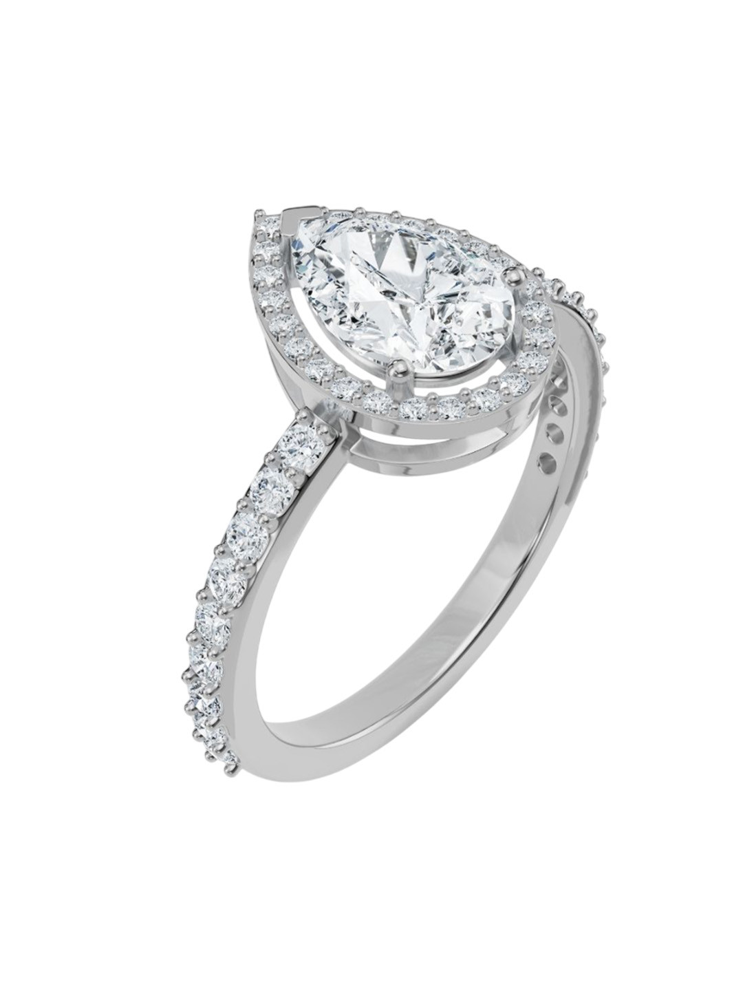 Emori Solitaire Pear Halo Engagement Lab Diamond in 14KT Gold Ring