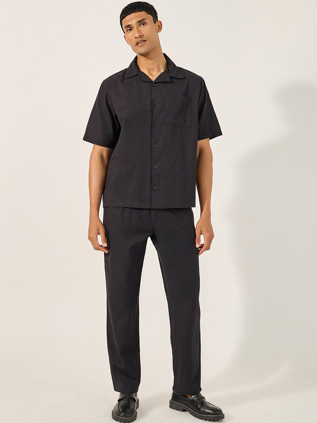 Styli Men Linen Blend Relaxed Fit Shirt and Trousers Co-ord Set