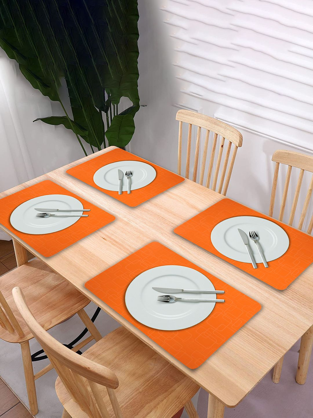 Kuber Industries 6-Pcs Orange-Color Square Design Rectangle Anti-Slip Table Placemats