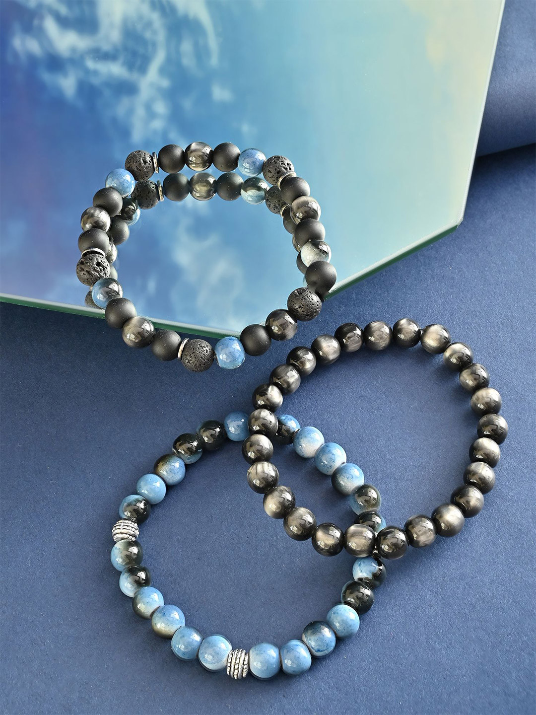 The Bro Code Set of 3 Blue & Black Beaded Statement Bracelet