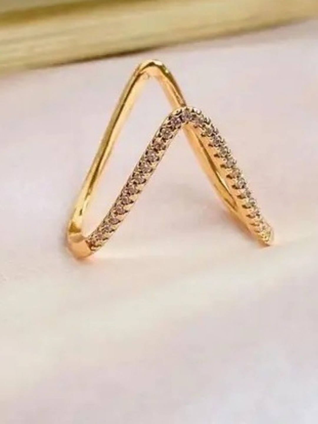 DIMIKI Gold-Plated American Diamond Studded Adjustable Finger Ring