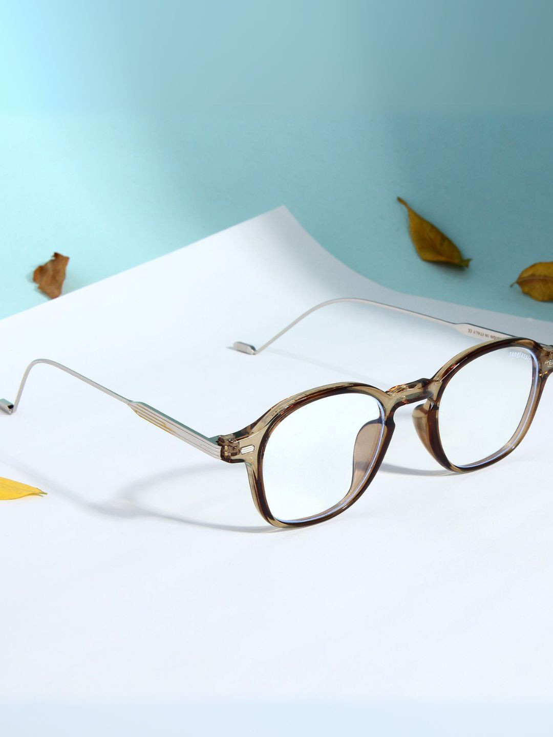 SUNGLASSIC Unisex Anti Blue Light Round Sunglasses HYBRID-ALMOND-CLEAR