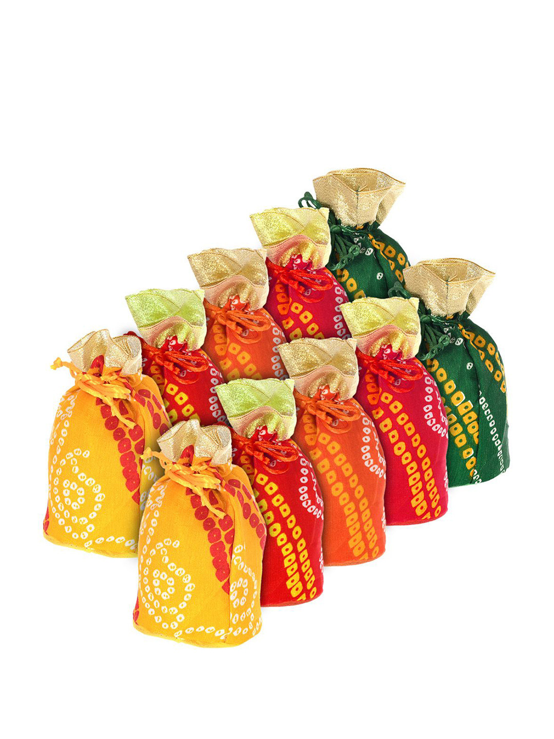 Kuber Industries Set of 10 Multiuse Bandhej Printed Potli Clutch With Drawstring