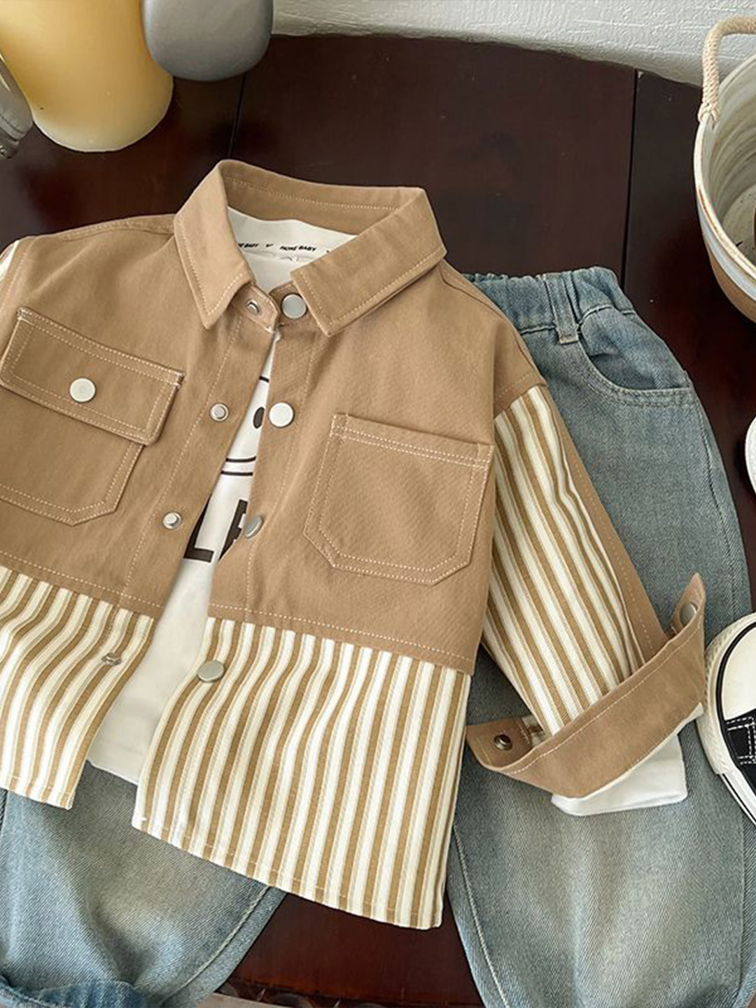 StyleCast x Revolte Girls Striped Casual Cotton Shacket