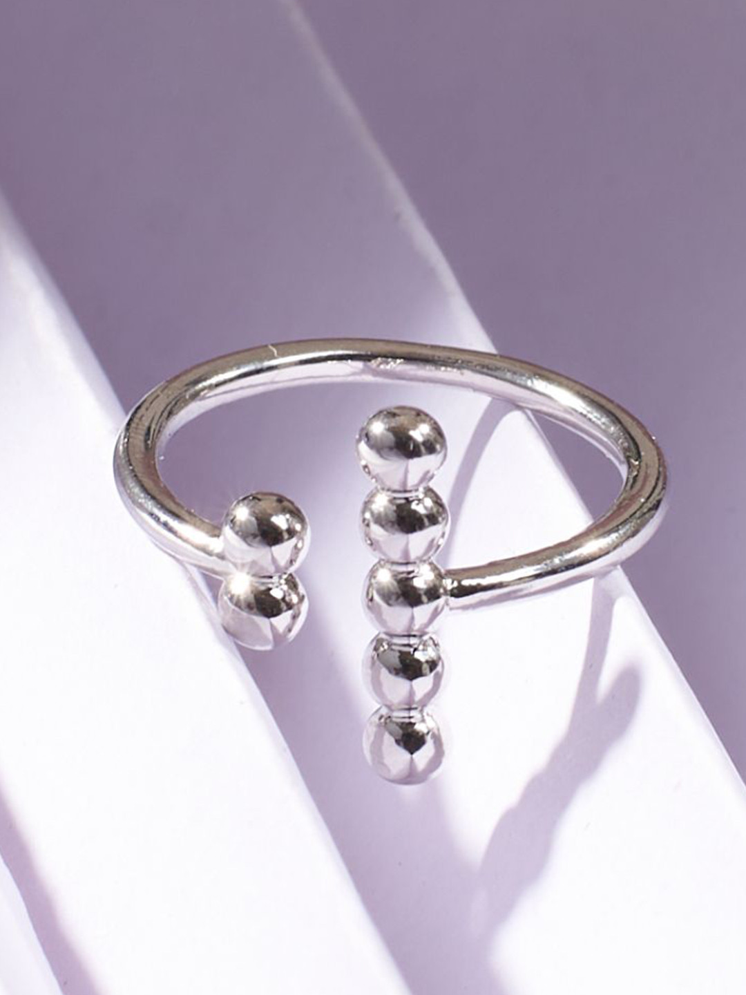 SALTY Women & Girls Matching Dots Silver Adjustable Finger Ring