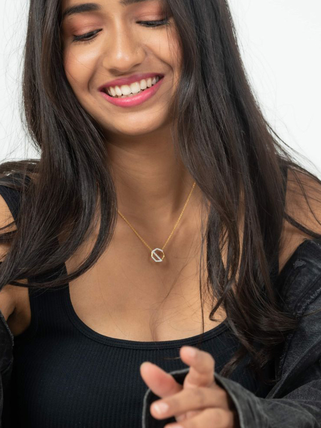 HOUSE OF SEVEN Unisex 18k Gold-Plated Artificial Stones Studded Letter S Necklace