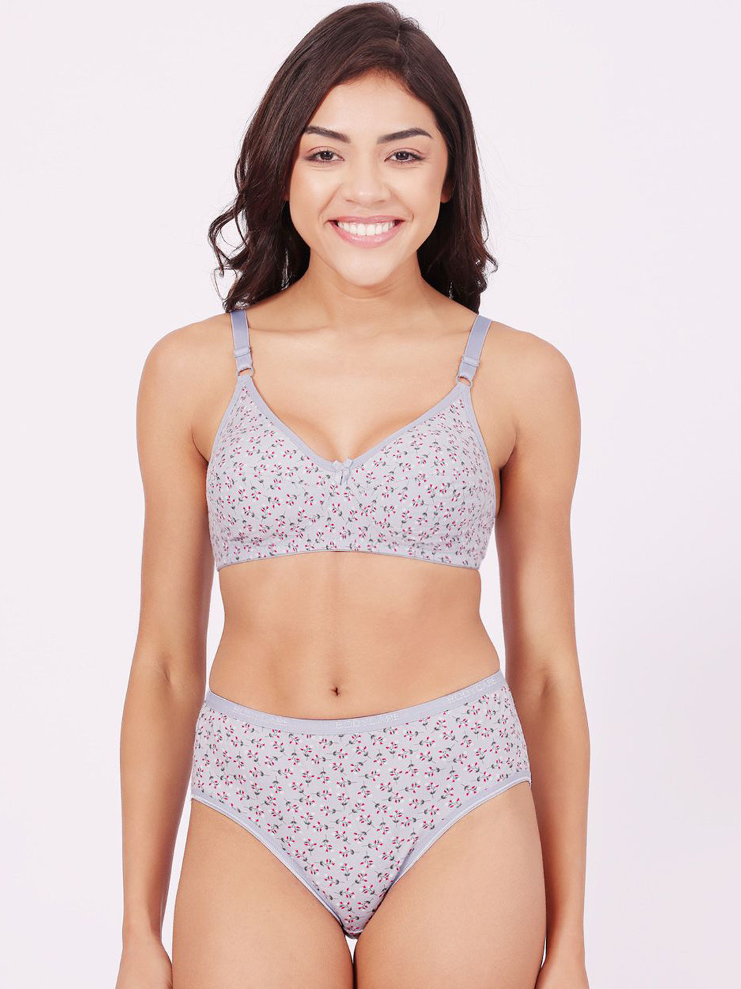 Bodycare Printed Combed Cotton Sweetheart Neck Lingerie Set