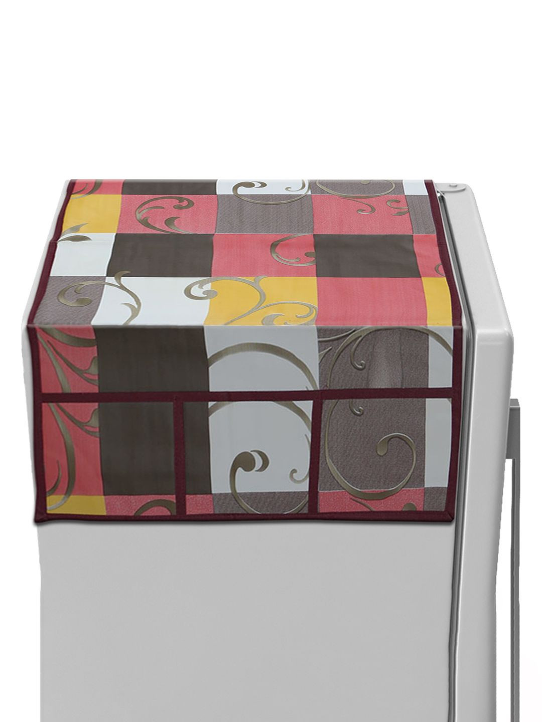 Kuber Industries Pink & Yellow Check Printed Scratch Resistant With 6 Utility Side Pockets