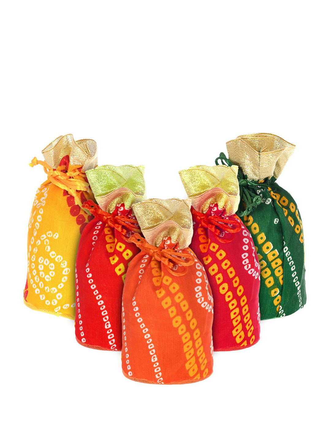 Kuber Industries Set of 5 Multiuses Bandhej Printed Potli Clutch With Drawstring