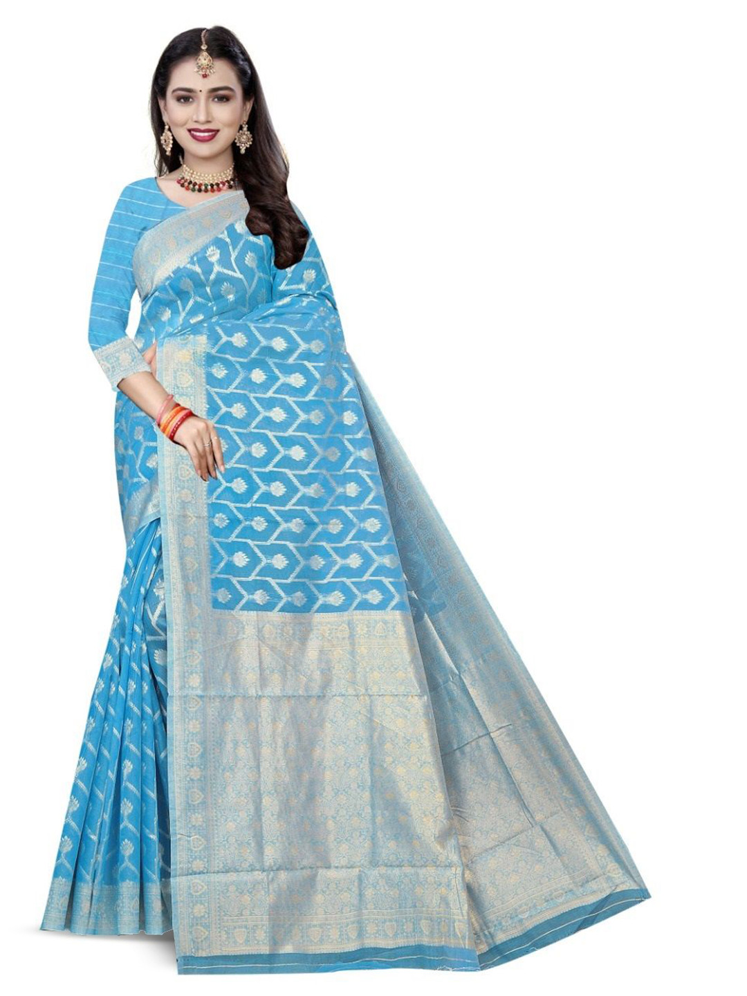 Florence New Trendy Woven Design Zari Pure Cotton Banarasi Saree