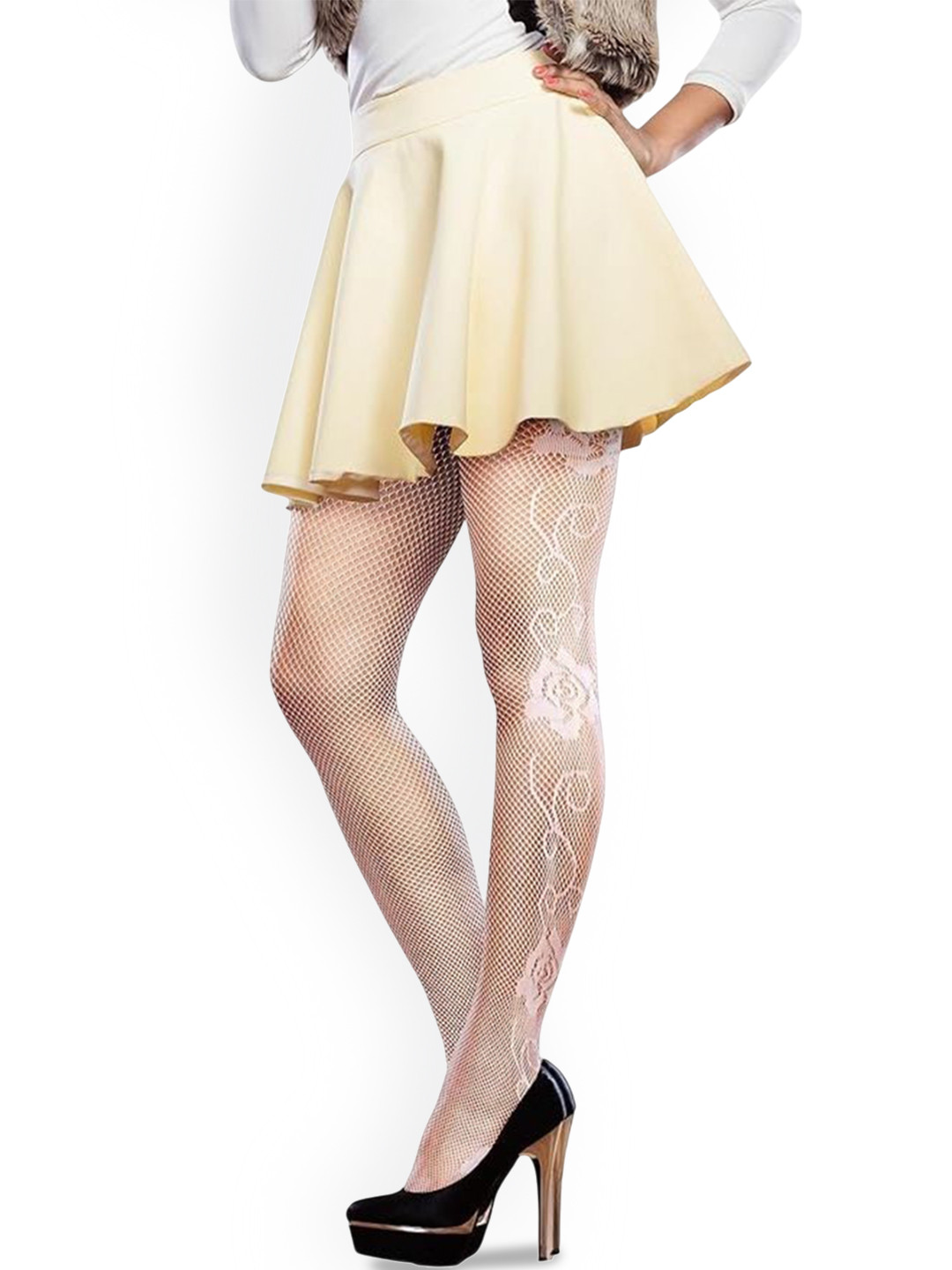Alexvyan Side Flower Netted Pantyhose Stretchable Stockings