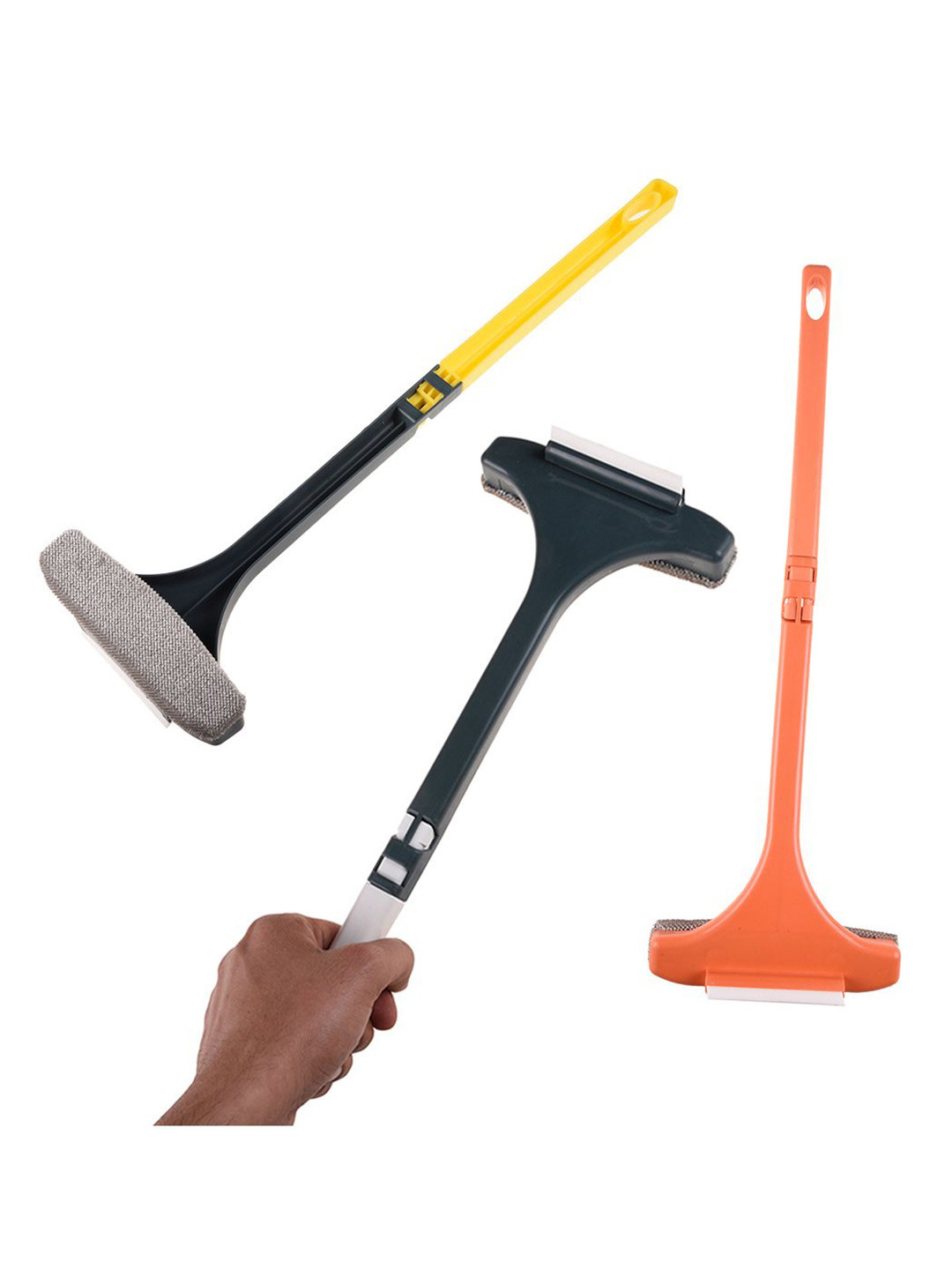 Kuber Industries 3-Pcs Orange & Yellow 2 In 1 Detachable Handle Cleaning Wiper