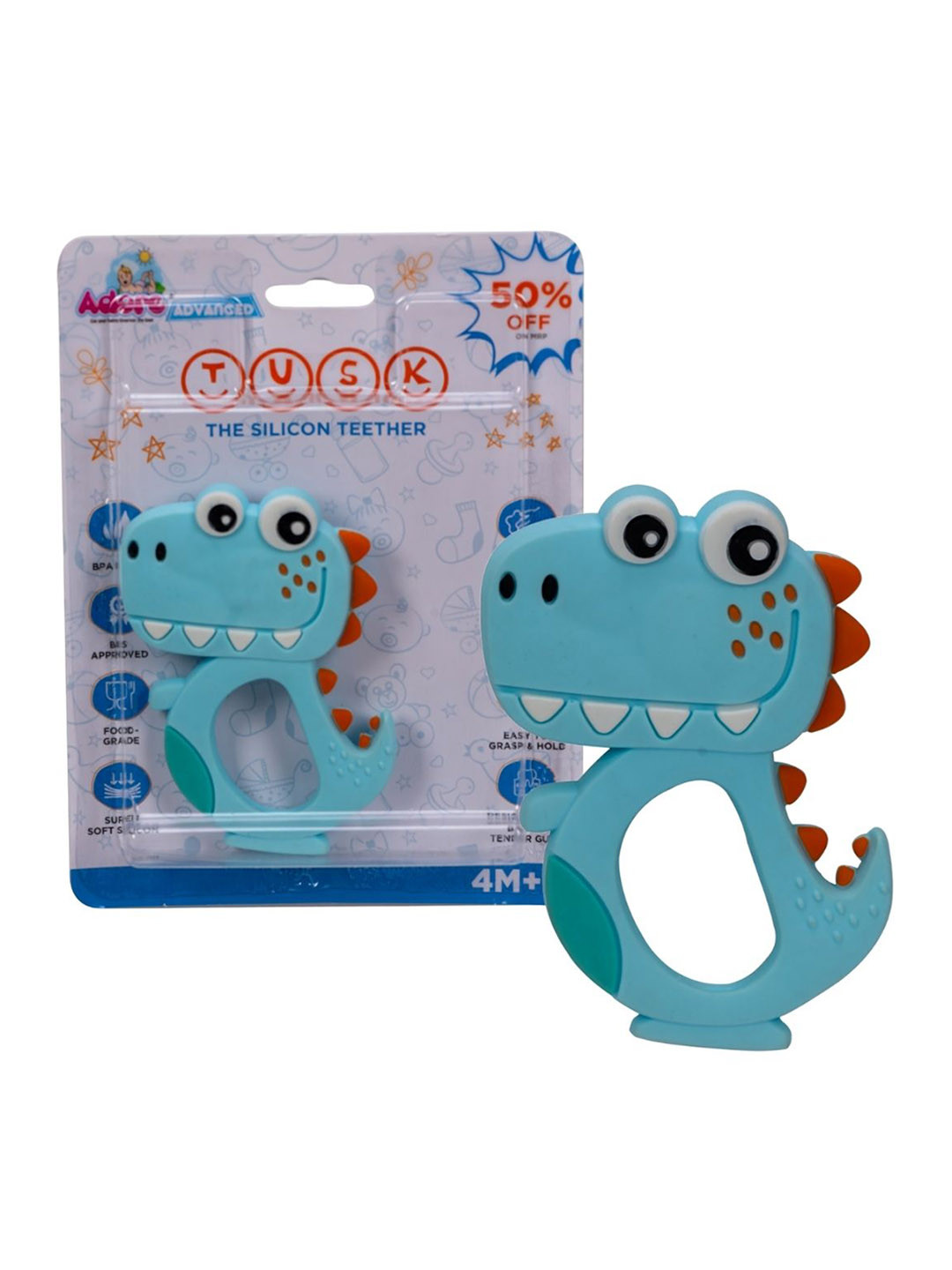 Adore Tusk Blue & White Dino Shape BabyTeether