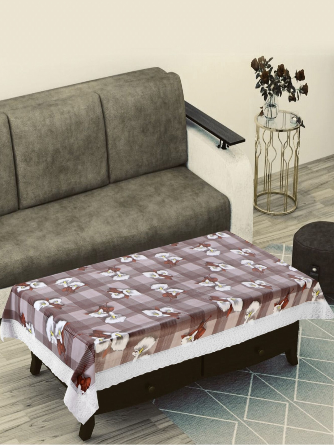Dakshya Industries Tan Floral Waterproof Plastic 4-Seater Table Cover
