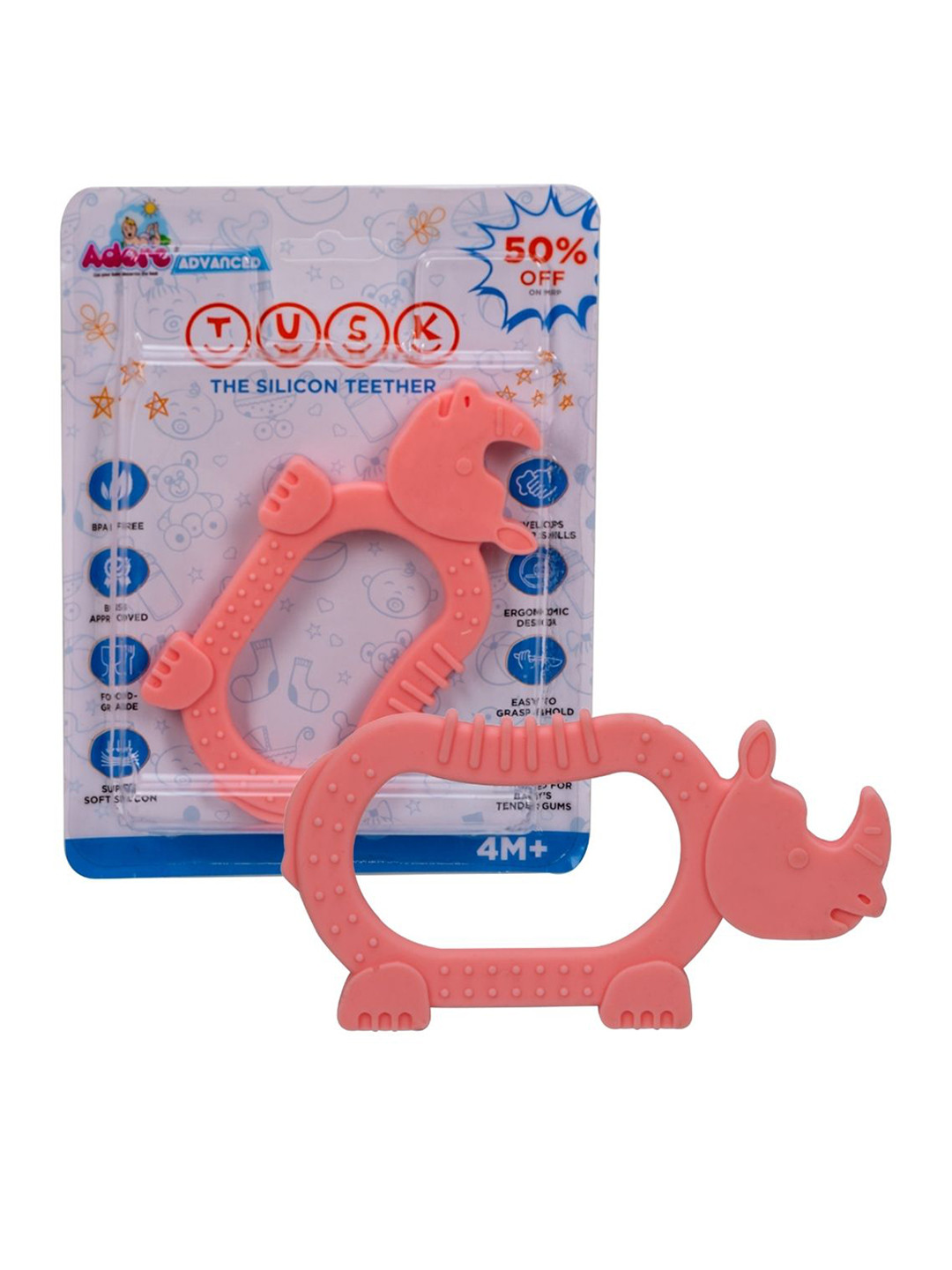 Adore Tusk Pink Rhino Shape BabyTeether