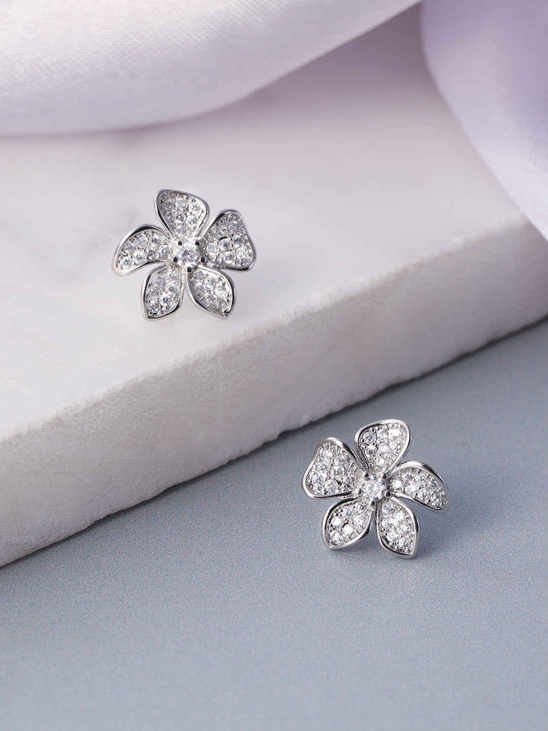 Indiifuz  Silver Plated CZ Floral Studs