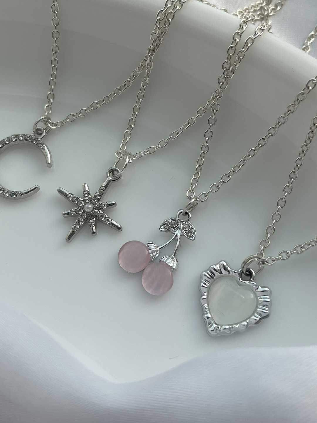 Jewelsbysirani Set Of 4 Silver-Plated American Diamond Studded Pendants With Chains