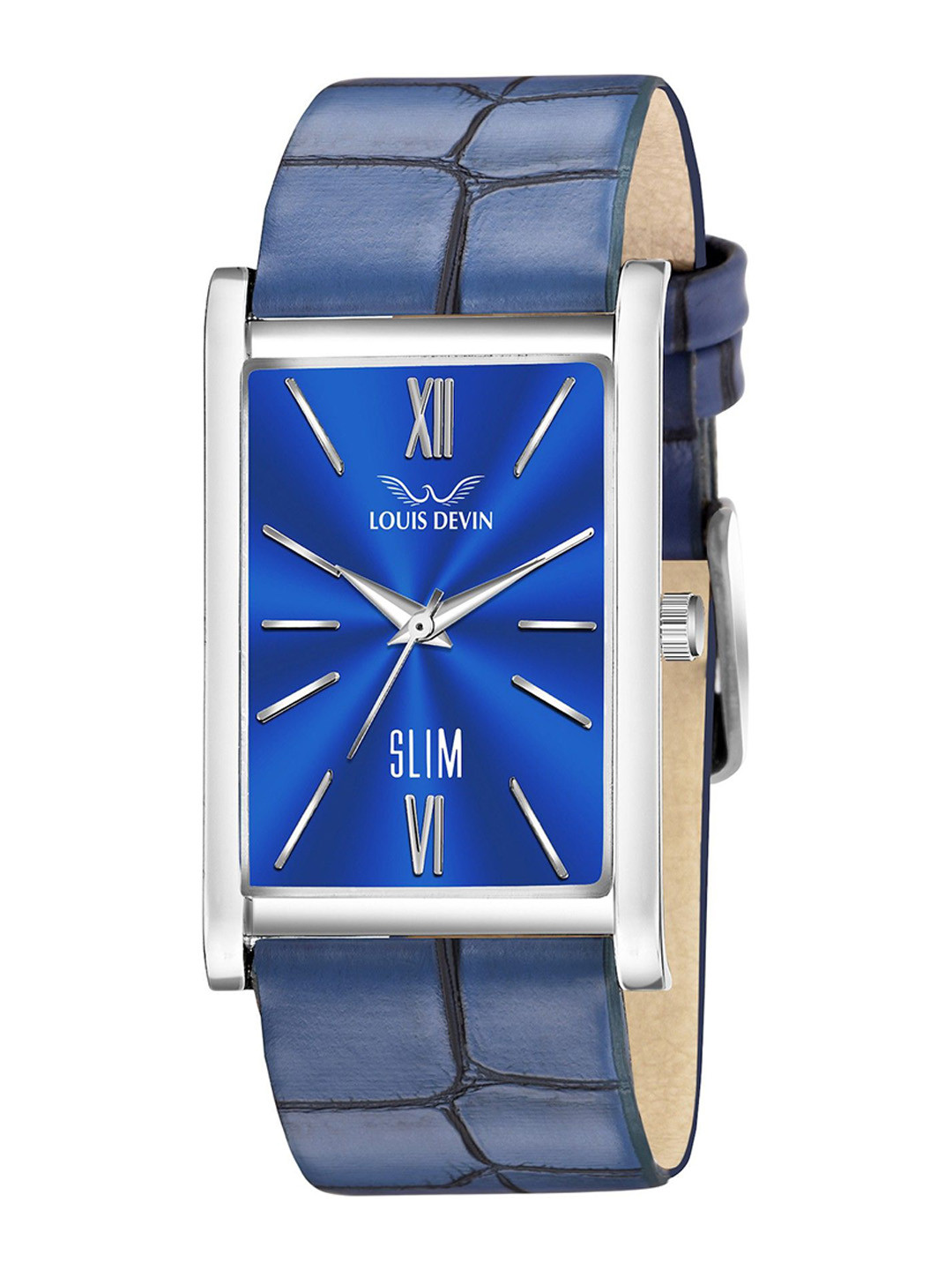 LOUIS DEVIN Men Brass Square Dial & Textured Style Straps Analogue Watch LD-WT052-BLUE