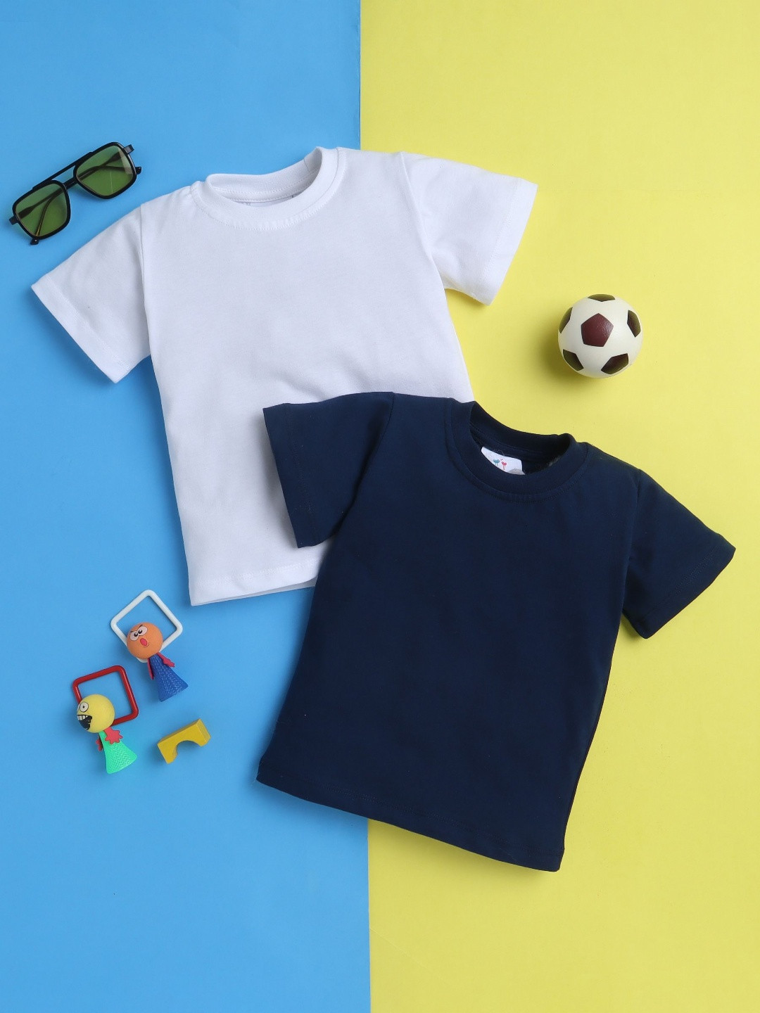 Knitting Doodles Boys Pack of 2 Solid Round Neck Cotton T-shirts