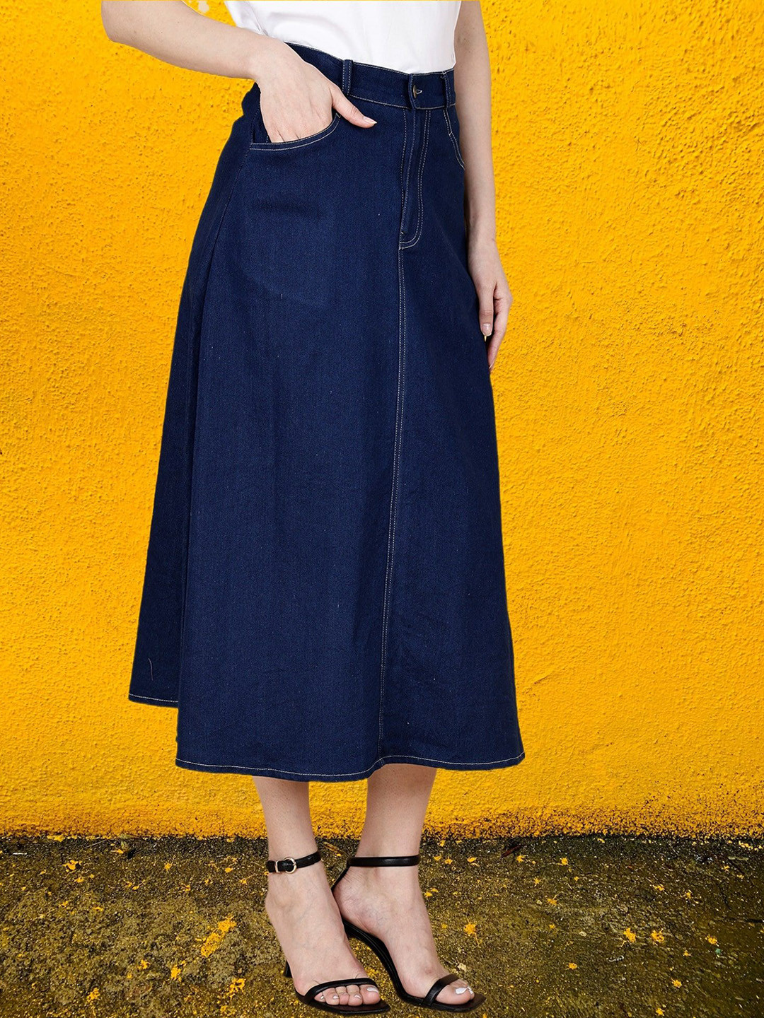 Codaisy Women Long Length Denim A-Line Skirt