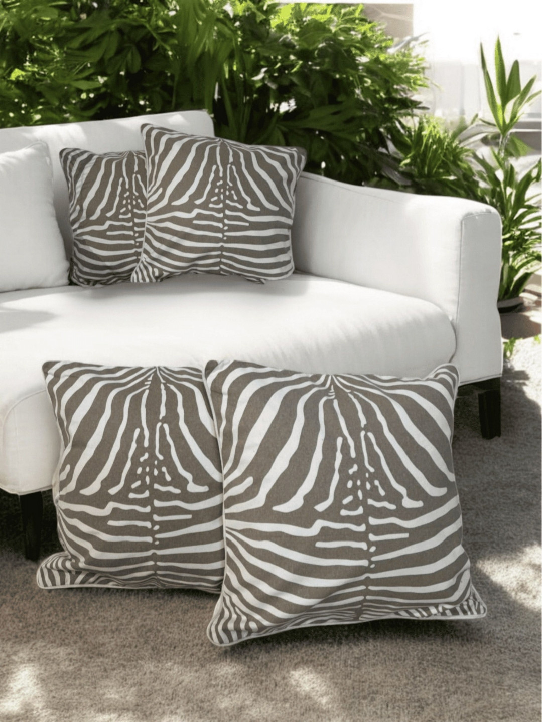 LUSHLYF Zebra Stripes Grey Quirky Cotton Breathable 4 Piece Square Cushion Covers -18x18In