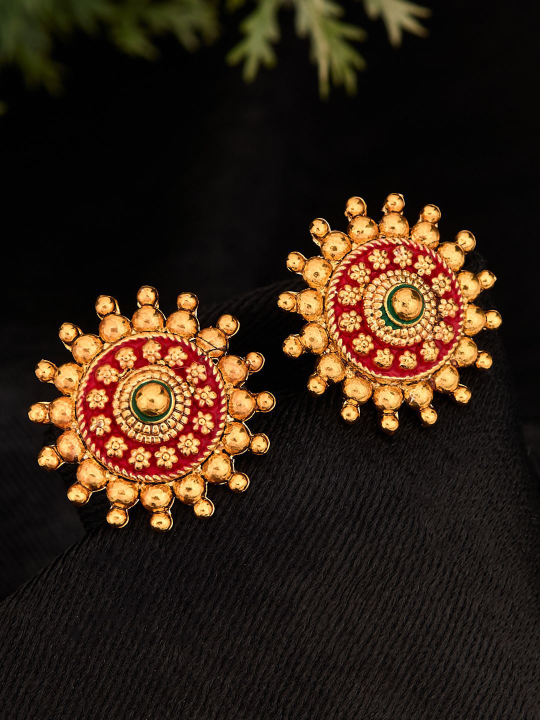 ATIBELLE Gold-Plated Floral Meenakari Work Studs