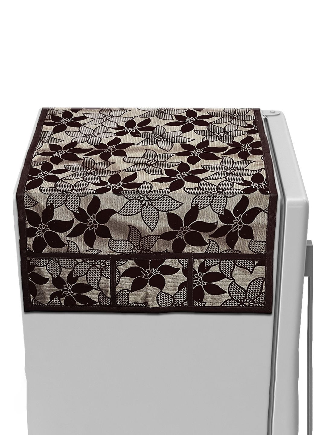 Kuber Industries Brown Flower Printed Scratch Resistant With 6 Utility Side Pockets