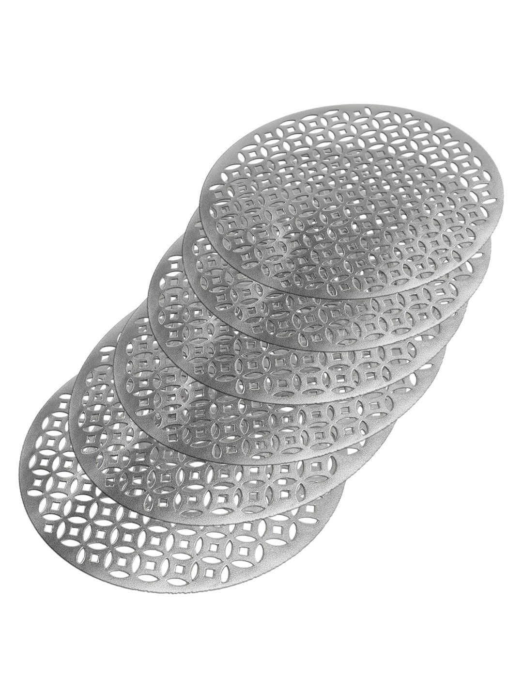 Kuber Industries 6-Pcs Grey Arccircle Design Round Anti-Slip Table Placemats