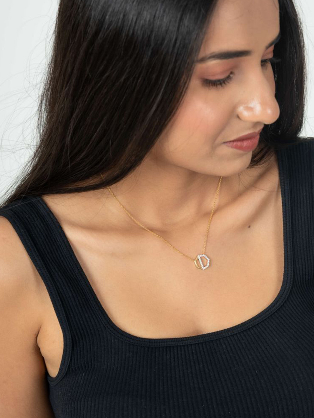 HOUSE OF SEVEN Unisex 18k Gold-Plated Artificial Stones Studded Letter D Necklace