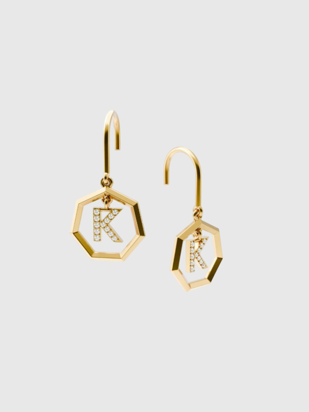 HOUSE OF SEVEN 18k Gold-Plated American Diamond Geometric Shaped Letter K Drop Earrings