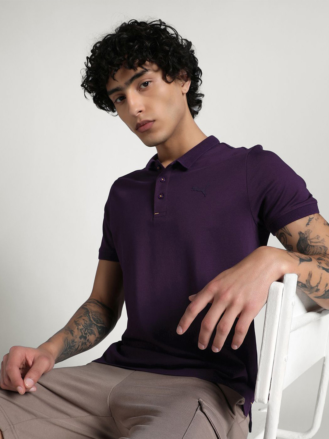 Puma WARDOBE Essential Men Jacquard Slim-Fit Polo Collar T-Shirt