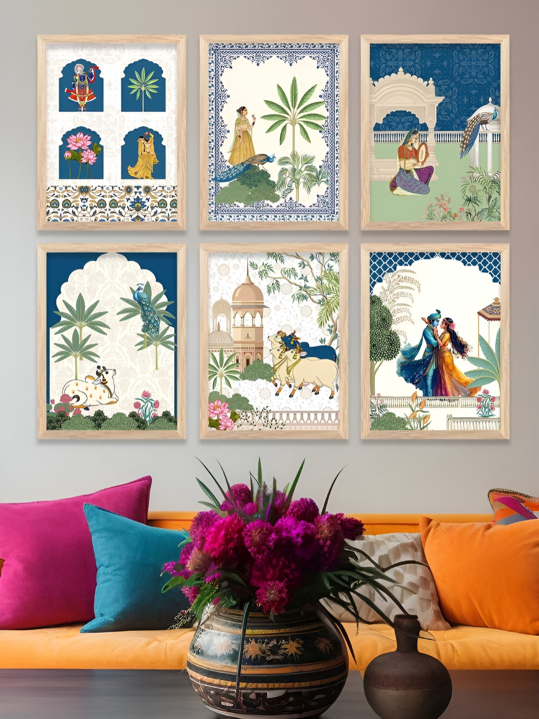 WALLLANE Wood 6 Piece Wall Rectangle Paintings Wall Art - 13 x 10 In