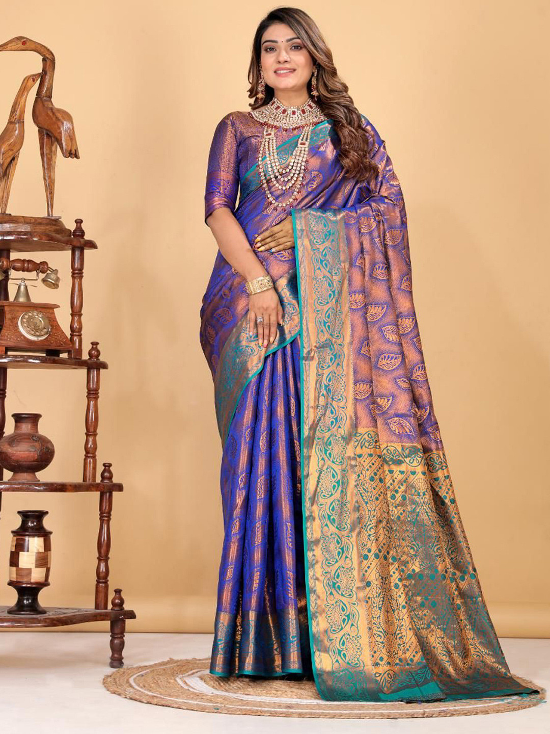 AKSH FASHION Woven Design Zari Banarasi Silk Saree With Unstitched Blouse Piece