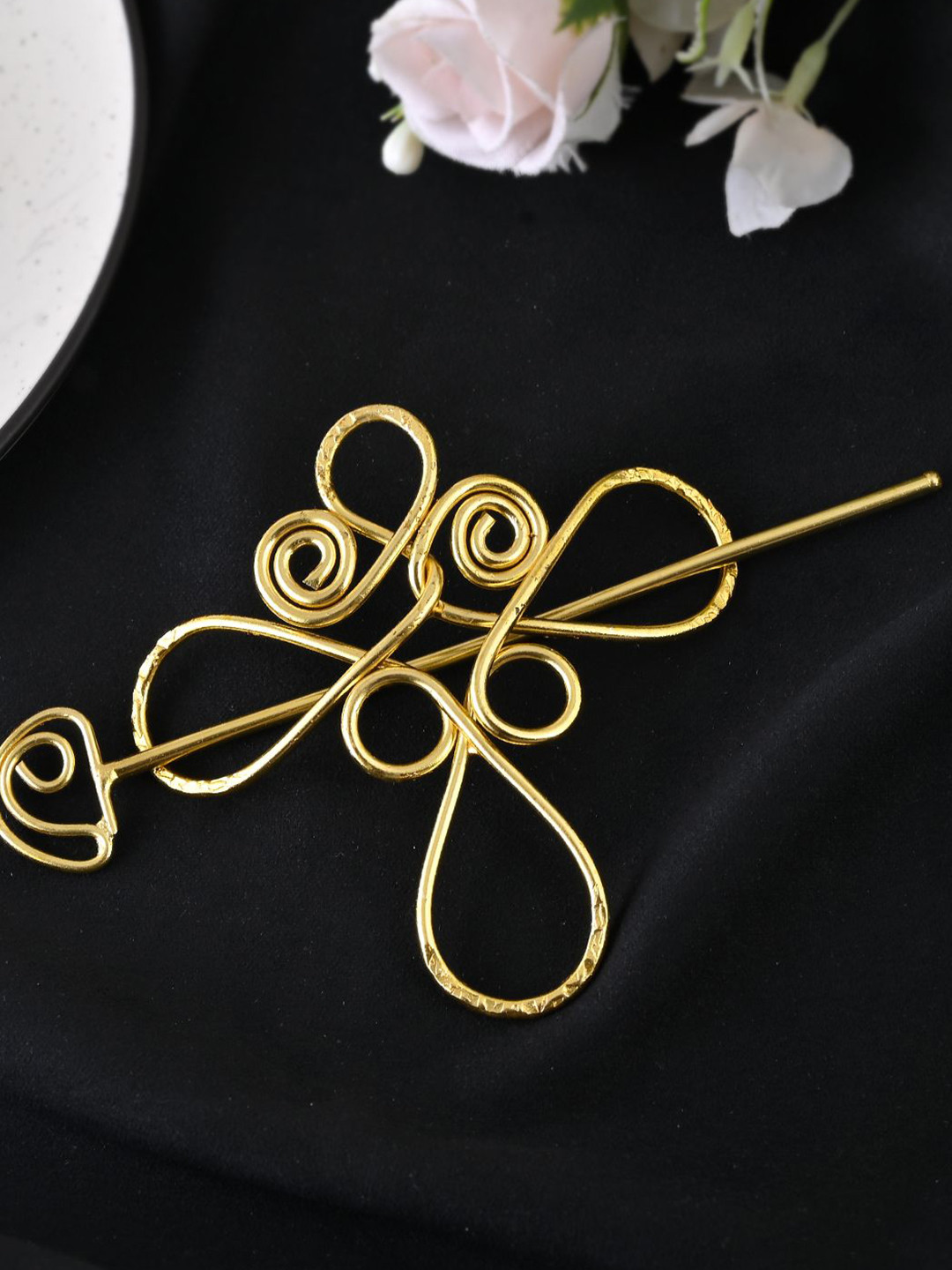 Silvermerc Designs Women Golden brass metal hair bumpit with stick Hairstick