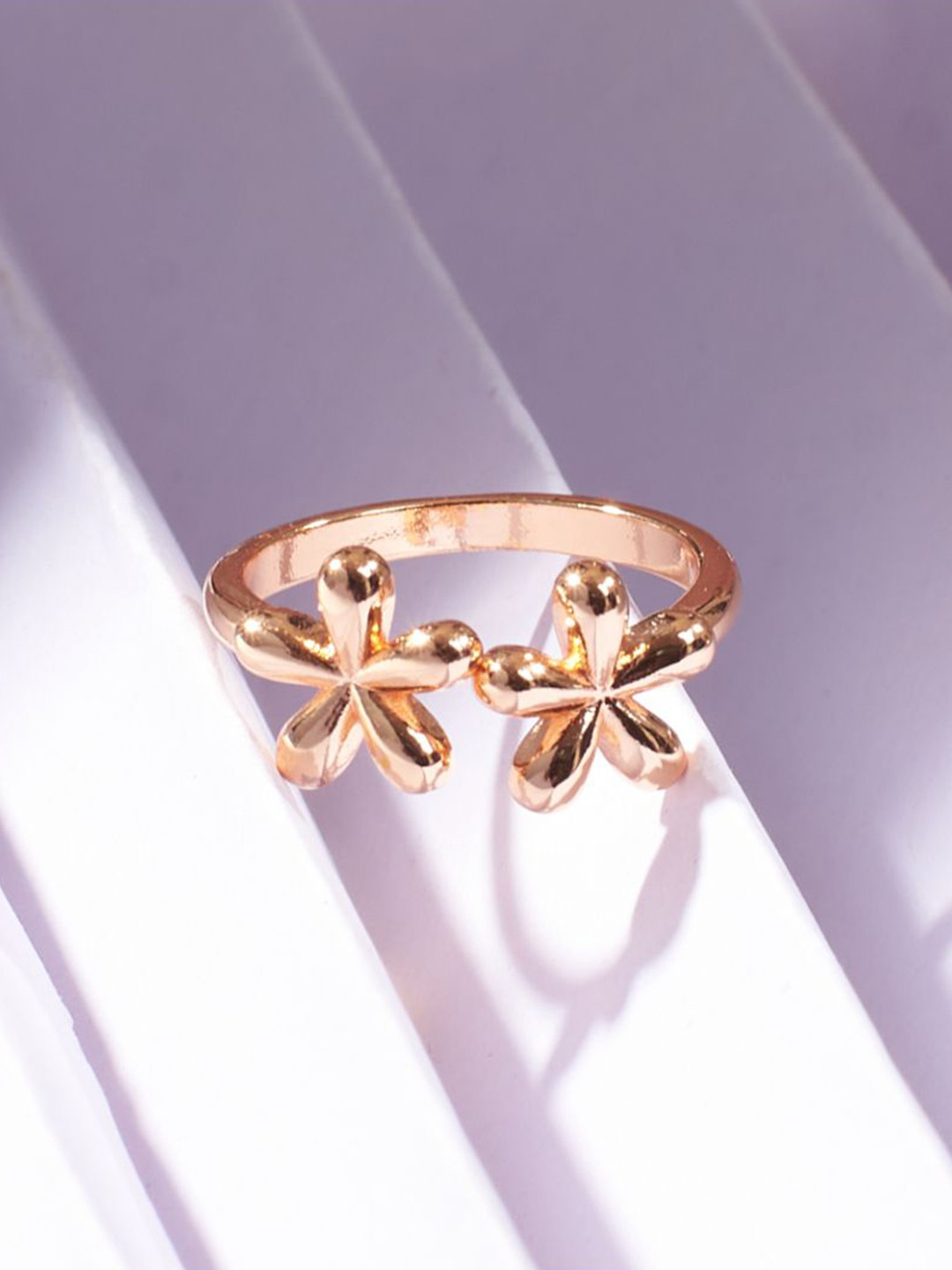 SALTY Women & Girls You And Me Floral Rose Gold Adjustable Finger Ring