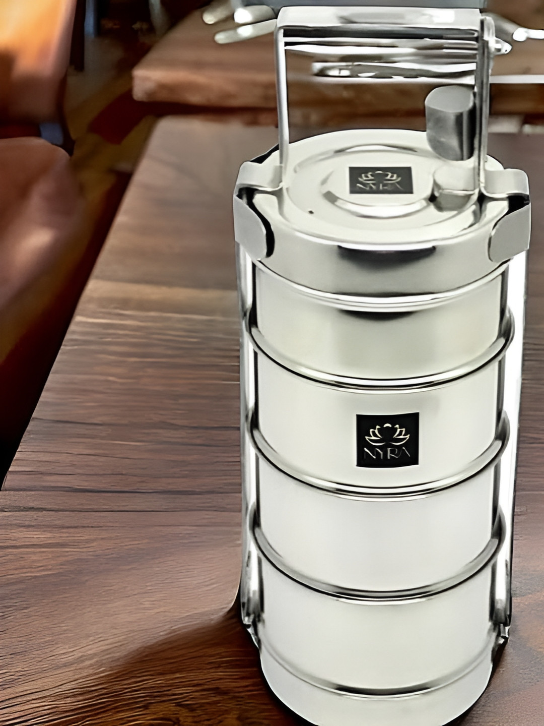 Nyra Kitchenware Food Grade Stainless Steel Dishwasher Safe Lunch Box With Spoon and Fork